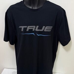 Black T-Shirt with Gray and Blue Accents